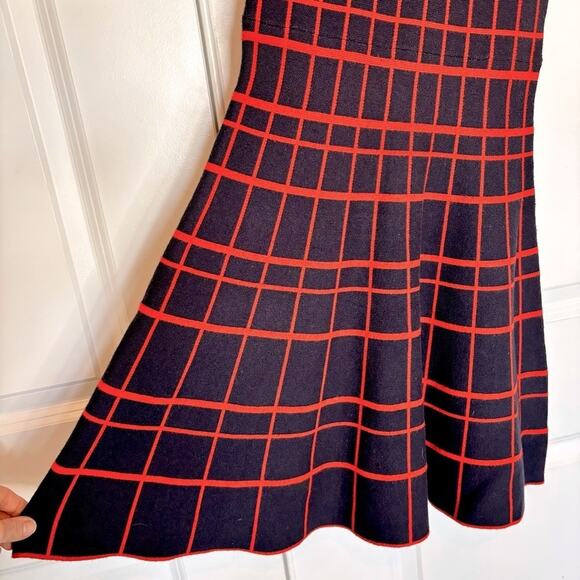 Ali Ro Navy Blue Orange Plaid Sleeveless Knit Fit Flare Tank Dress S - Picture 6 of 12